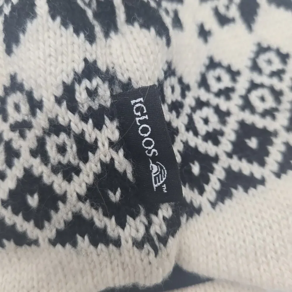 Vtg IGLOOS 100% Wool Nordic Ski Hat Black Tassel Scandinavian Fair Isle Youth